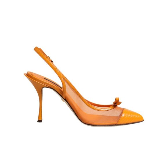 Dolce & Gabbana Shoes - Dolce & Gabbana Orange Leather Mesh Heels Slingback Women's Shoes